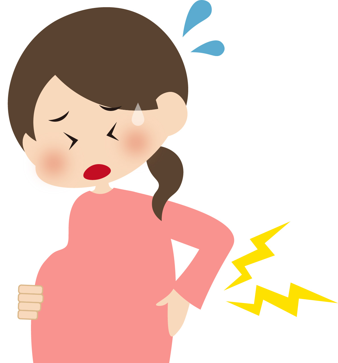 妊婦　腰痛 a cartoon of a pregnant woman with her back pain